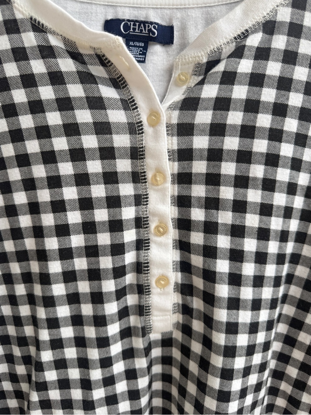 Chaps Black & White Gingham Henley Shirt - Picture 3 of 6